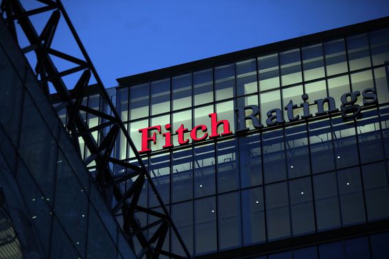 A sign for the financial ratings agency Fitch in London, U.K.