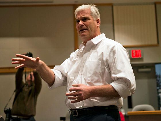 SARTELL, MN - FEBRUARY 22: Rep Tom Emmer (R-MN) responds to a question at a town hall meeting on February 22, 2017 in Sartell, Minnesota. Emmer was asked questions ranging from health care, immigration, to education policy.(Photo by Stephen Maturen/Getty Images)