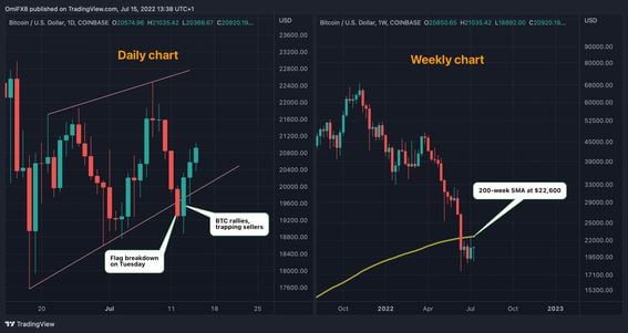 Gráficos diarios y semanales de bitcoin. (TradingView)