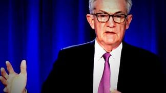 Fed Chair Jerome Powell speaks Wednesday at a virtual press conference. (Federal Reserve, modified by CoinDesk)