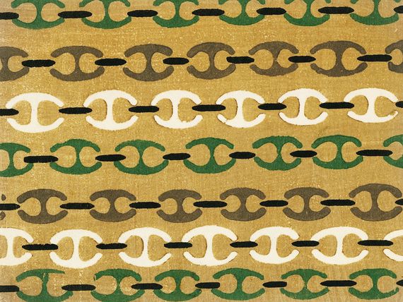 Vintage woodblock print of Japanese textile from Shima-Shima (1904) by Furuya Korin.