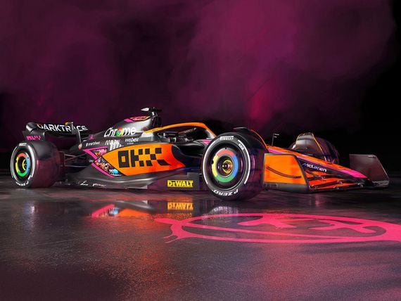Formula One (F1) team McLaren Racing unveiled a crypto-inspired look for its racing cars at an event in Singapore on Tuesday. (McLaren Racing)