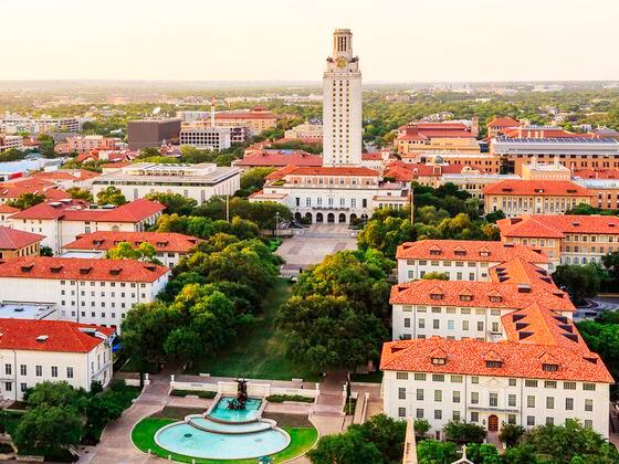 CDCROP: University of Texas (UT) Austin campus at sunset aerial view (Getty Images)