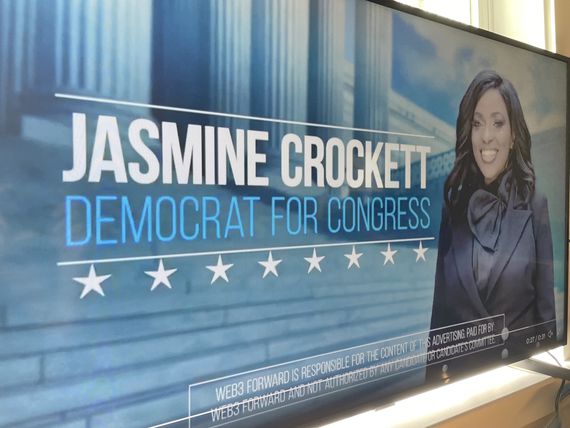 Jasmine Crockett's recent TV spot was paid for by the Web3 Forward PAC. (Danny Nelson/CoinDesk)