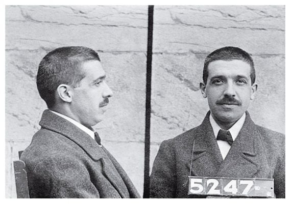 Ponzi scheme inventor Charles Ponzi mugshot in 1920. (Photo courtesy Bureau of Prisons/Getty Images)  