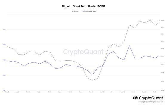 Short-term holders are taking profits at the highest profit margin in more than a year, CryptoQuant analysts said. (CryptoQuant)