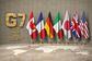 G7 summit or meeting concept. Row from flags of members of G7 group of seven and list of countries