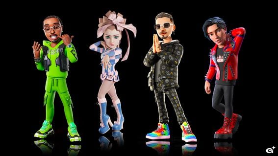 Genies avatars of Quavo, Kim Petras, J Balvin and Lil Huddy.