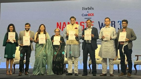 Indian politicians and policy makers at a crypto event by CoinDCX and Bharat Web3 (Amitoj Singh/CoinDesk)