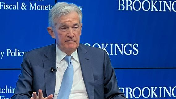 Federal Reserve Chair Jerome Powell speaks at the Brookings Institute in 2022. (Helene Braun/CoinDesk)