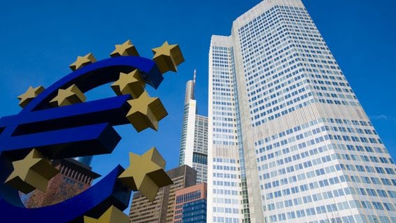 Giant Euro Sign & EZB European Central Bank Tower