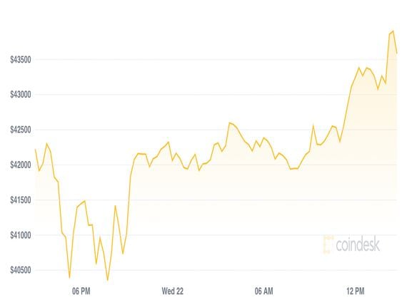 Bitcoin 24-hour chart (CoinDesk)