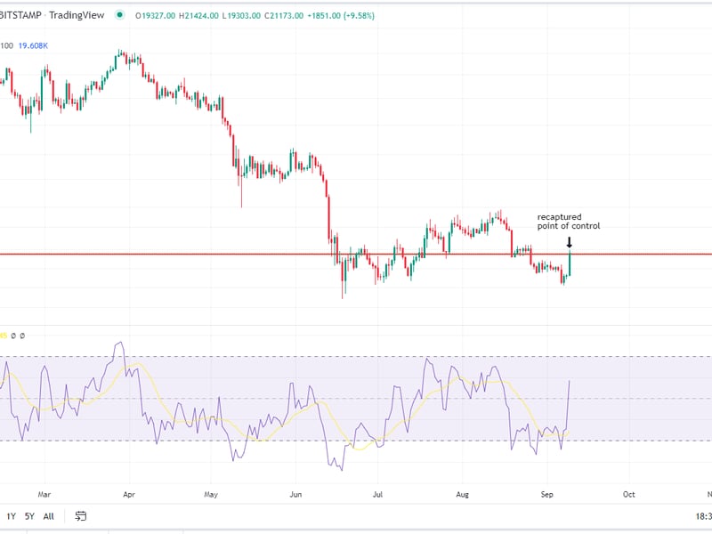 Bitcoin's daily chart, along with VPVR and relative strength index (Glenn Williams Jr./TradingView)