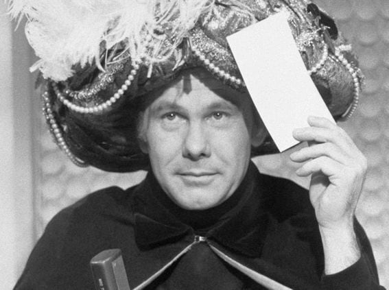 Johnny Carson plays the part of "Carnac the Magnificent" during an episode of The Tonight Show with Johnny Carson.