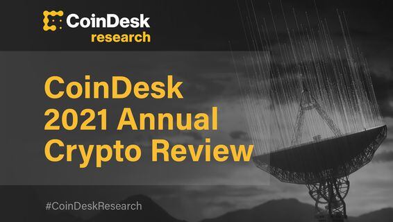 The CoinDesk 2021 Annual Crypto Review looks back on how crypto markets fared last year - cover image of satellite dish.
