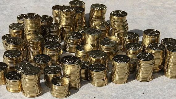 Stacks of Bitcoins (Sideways)