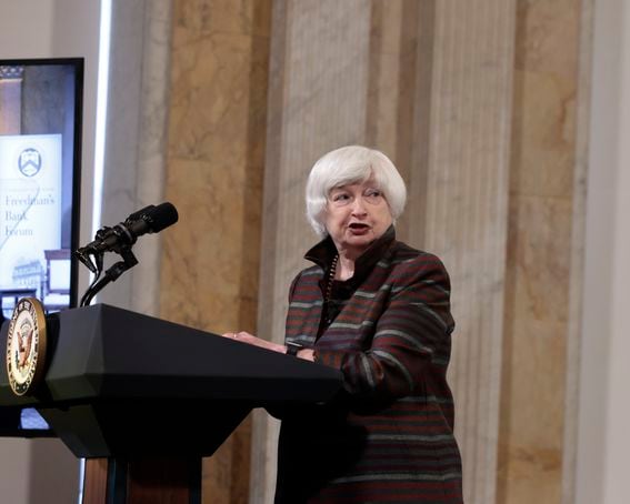 Treasury Secretary Janet Yellen (Anna Moneymaker/Getty Images, modified by CoinDesk)