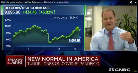 Paul Tudor Jones II speaks about bitcoin in a CNBC interview.
