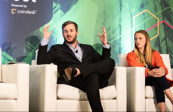 Decentraland's Fede Molina (left) and Dapper Labs' Kim Cope speak at Consesus 2019. (Photo via CoinDesk archives)