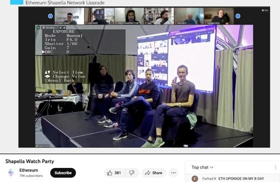 Vitalik Buterin speaks on the Ethereum Cat Herders watch party. (CoinDesk screenshot)