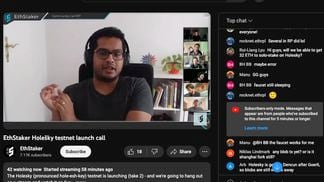 Ethereum Foundation's Parithosh Jayanthi, helping to host a livestream as developers of the blockchain launched the new "Holesky" test network. (EthStaker/YouTube)