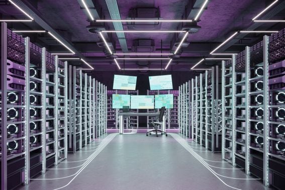 3d rendering of crypto mining computer center