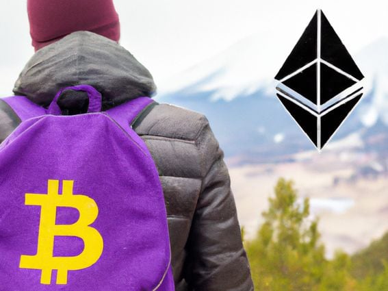CDCROP: AI Artwork Bitcoin Ethereum Backpack Nature Hiking (DALLE-E/Coindesk)