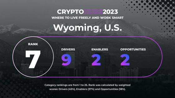 Data breakdown for Wyoming in Crypto Hubs 2023 ranking