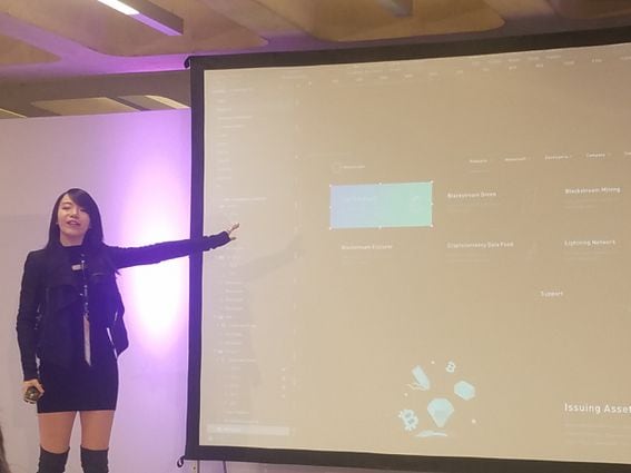 Blockstream's UX director, Selene Jin, speaks at 2020's  Advancing Bitcoin conference in London. (Photo by Alyssa Hertig for CoinDesk)
