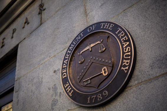 The seal of the U.S. Treasury Department.