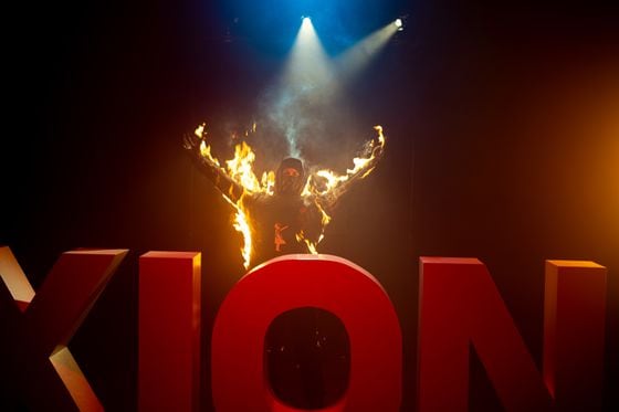 Image shared by a rep of Burnt Banksy's performance at XION blockchain launch in Brooklyn on Wednesday. (Burnt Banksy)