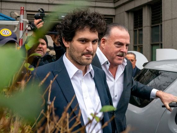 FTX founder Sam Bankman-Fried leaves Manhattan Federal Court after his arraignment and bail hearings last week. (David Dee Delgado/Getty Images)