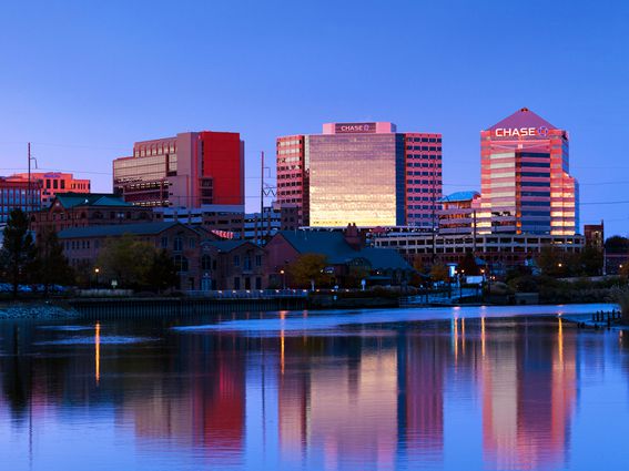 Delaware, Wilmington skyline on the Christina River, dusk. (Walter Bibikow/Getty Images)