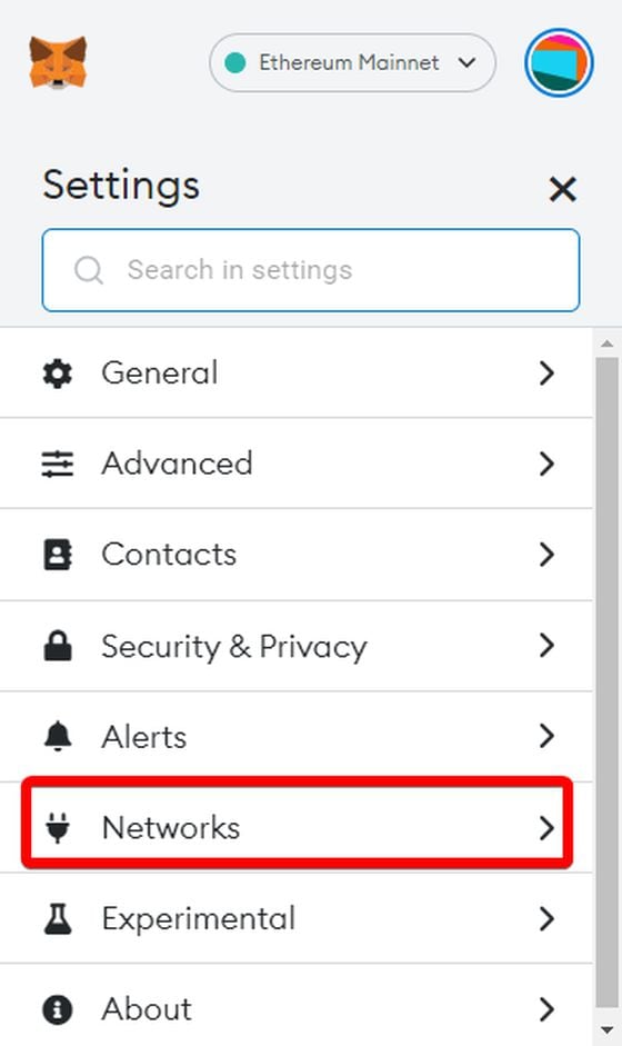 Network settings (MetaMask)