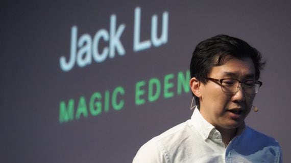 Magic Eden CEO Jack Lu at Solana Breakpoint 2022. (Danny Nelson/CoinDesk)