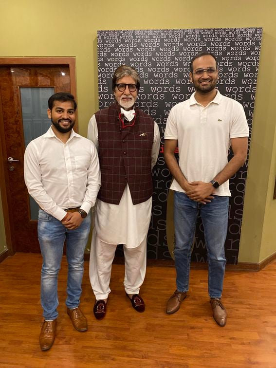 Amitabh Bachchan (center) stands with CoinDCX's founders (CoinDCX)