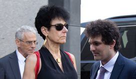 Sam Bankman-Fried, right, and his parents, Joe Bankman and Barbara Fried (Victor Chen/CoinDesk)