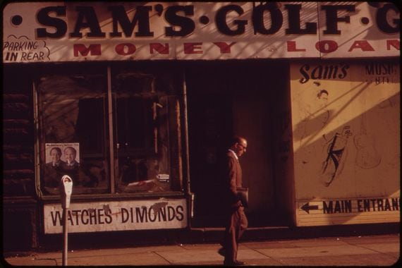 A Cleveland pawn shop in 1973 (National Archives and Records Administration)