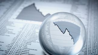 Crystal ball, descending line graph and share prices (Getty Images)
