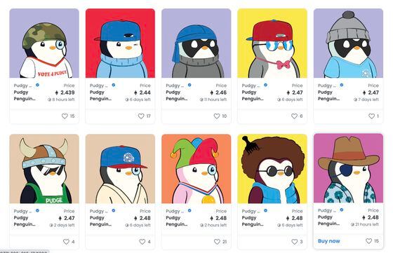 Pudgy Penguins are a collection of 8,888 NFTs with proof of ownership stored on the Ethereum blockchain (OpenSea).