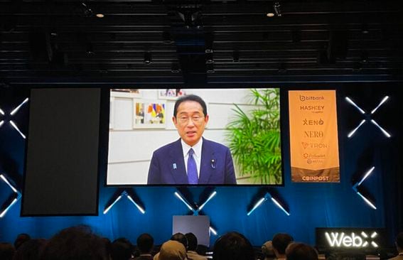 Kishida reiterated “Web3 is part of the new form of capitalism,” referring to his flagship economic policy intended to drive growth and wealth distribution. (Photo by Takayuki Masuda)