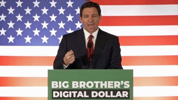 Florida Gov. Ron DeSantis explains state's CBDC "ban." (CoinDesk screen grab from governor's office video)