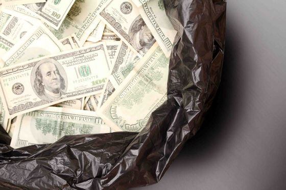 trash bag, money