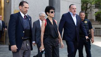 Barbara Fried, center, and Joseph Bankman, second from the left, exiting a New York courthouse on Aug. 11, 2023. (Victor Chen/CoinDesk)
