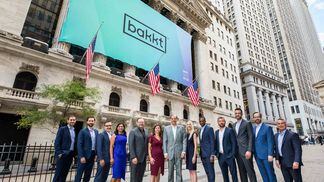 The Bakkt Holdings leadership team in front of the New York Stock Exchange (NYSE)