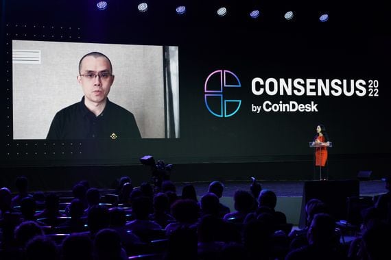Changpeng Zhao, founder and CEO, Binance, and Emily Parker, executive director, CoinDesk (ShutterStock)