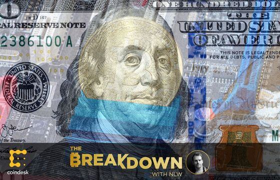 One hundred dollar bill with a circuitboard and bitcoin symbol subtly superimposed. Today’s LRS questions what happens if the U.S. dollar loses global reserve status.