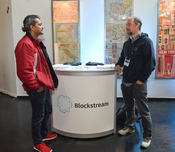 Blockstream founder Adam Back, right, with entrepreneur Kurt Kumar at Construct 2017. (CoinDesk archives)