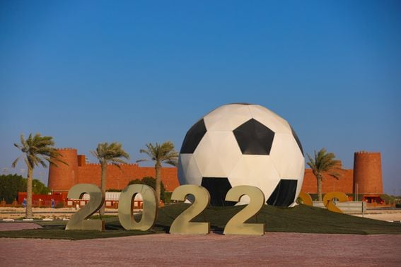 A roundabout in the town of Al Ruwais in the North of Qatar, the host venue for the Qatar 2022 FIFA World Cup.