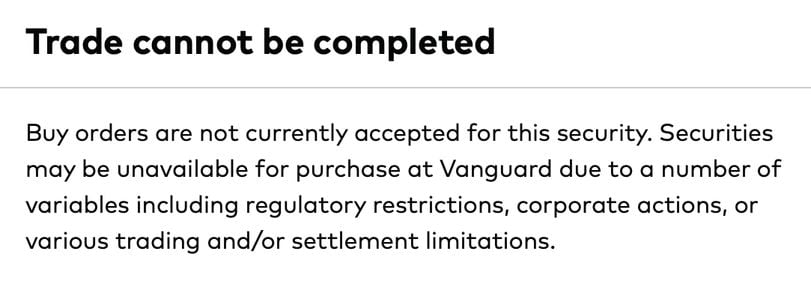 Attempts to buy IBIT and GBTC through Vanguard were blocked. (Vanguard)